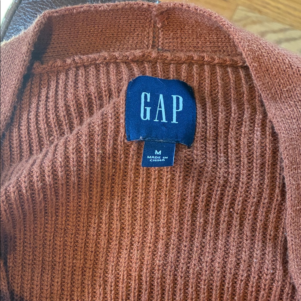 GAP Warm Brown Knit Sweater Gap Women's M Long Sleeve Waist Coat Classic Style - Picture 2 of 16
